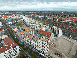 Aerial view of the envelope factory construction site in Munich