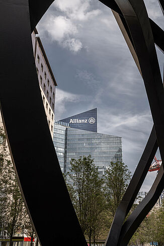 View of the Allianz One Tower in Paris through a work of art.