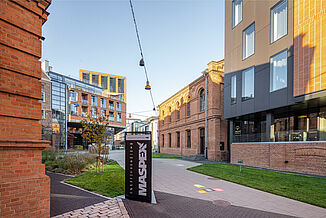 Brick building of the Centrum Praskie Koneser in Warsaw's Praga district.