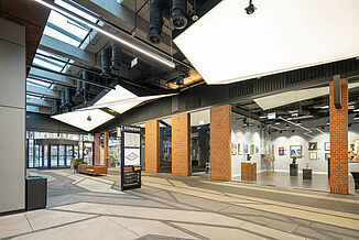 Interior view in industrial style of a building of the Koneser Cultural Centre in Warsaw.