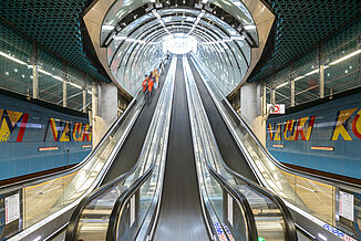 Escalators in a metro station in Warsaw.