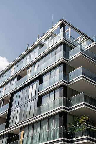 Exterior façade with the balconies of The Ambassy in Vienna.