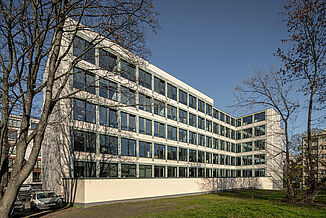 Carpathia is a modern office complex with a glass front in Warsaw's Powiślethia district.