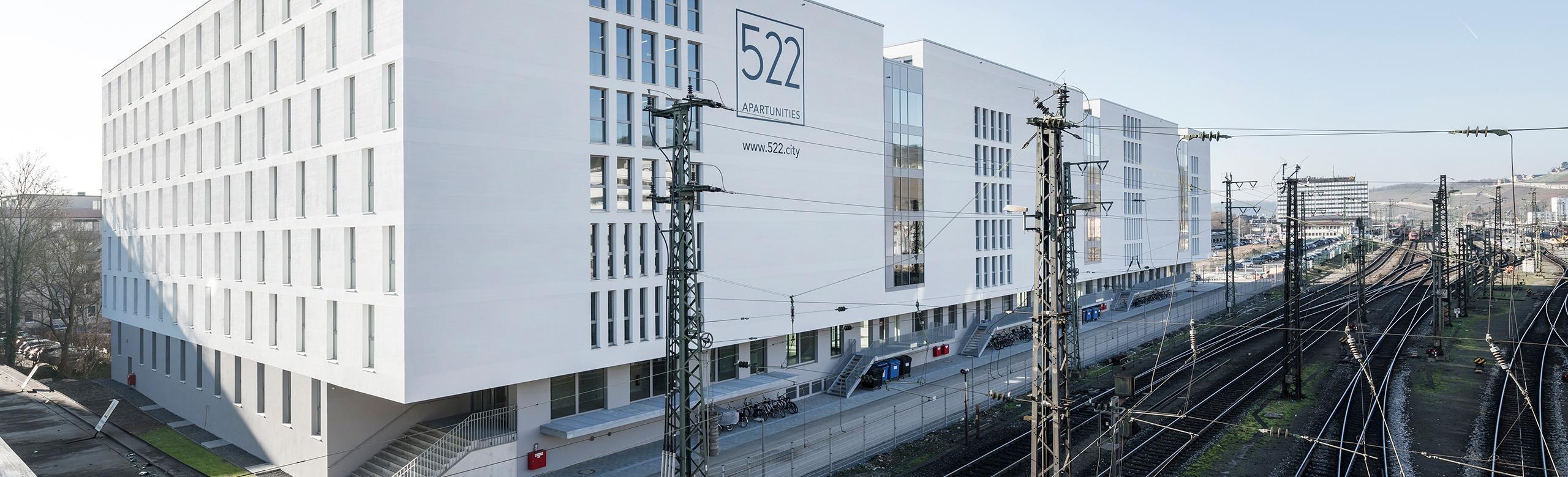 building vibration isolation Student residence directly on the railway tracks in Würzburg.