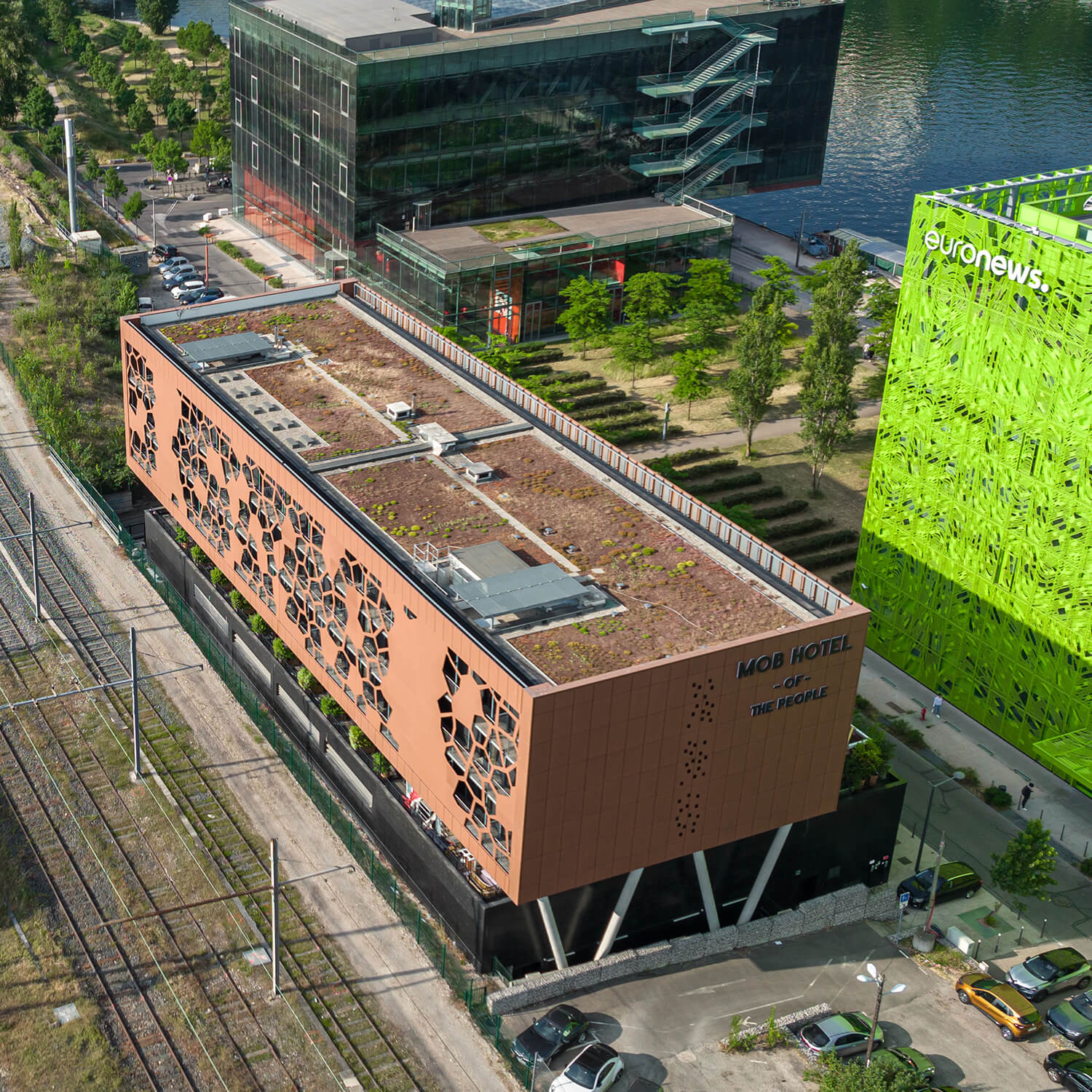 MOB Hotel in Lyon right next to the railway tracks.