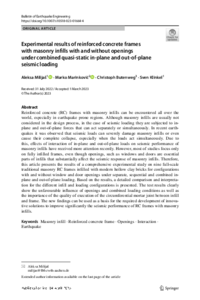 Experimental results of reinforced concrete frames with masonry inflls with and without openings under combined quasi‑static in‑plane and out‑of‑plane seismic loading