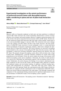 Experimental investigation on the seismic performance of reinforced concrete frames with decoupled masonry inflls: considering in‑plane and out‑of‑plane load interaction efects