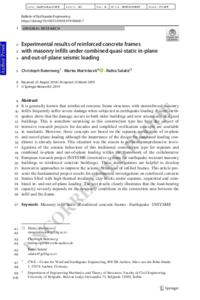 Experimental results of reinforced concrete frames with masonry inills under combined quasi-static in-plane and out-of-plane seismic loading