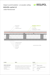 REGUPOL comfort 12 with levelling fill under Renoscreed on wood frame ceiling